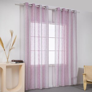 Κουρτίνα γάζα δίχρωμη με 8 μεταλλικούς κρίκους Art 8442 140x270 Ροζ Beauty Home